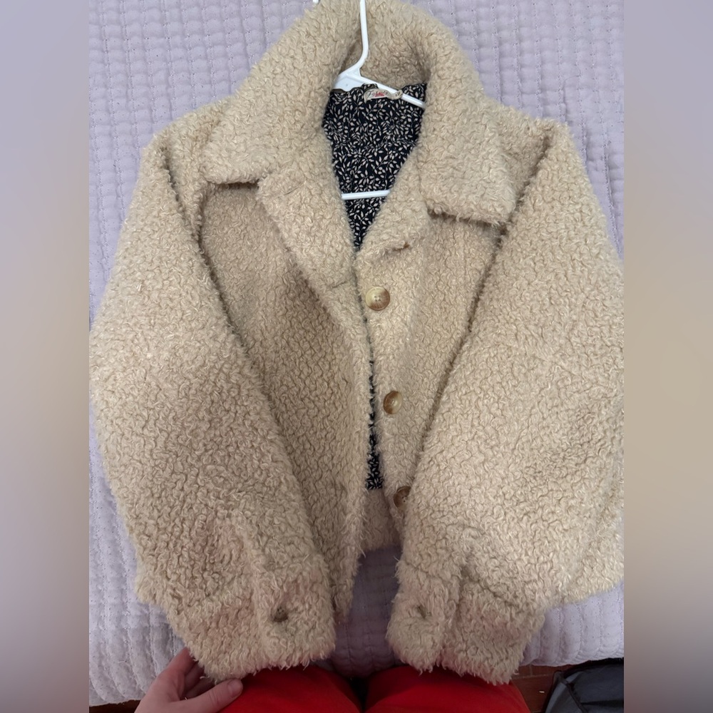 Faherty Cream Sherpa Teddy Button-Front Jacket